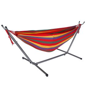 Brazilian Double Hammock 2-Person Steel Canvas Stand Hammock Bed w/ Portable Carrying Case For Patio Beach Yard 661 LBS Max Load