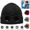 Unisex Knit Beanie Hat with Goggle Chunky Winter Warm Hat Skull Cap 4 Colors