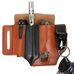 Multi-tool Sheath for Belt Leather EDC Pocket Organizer for Men EDC Leather Pouch Flashlight Sheath (Option: Brown)